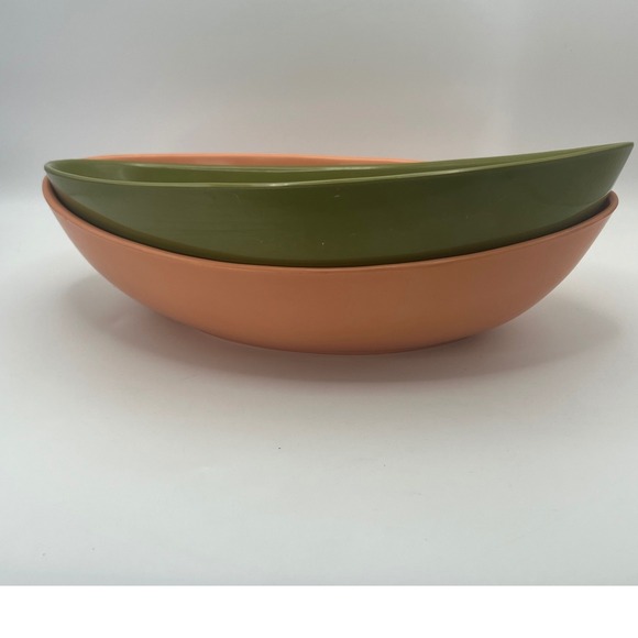 Other - Vintage Melamine Cat Eye Shape Bowls Avocado Salmon MCM Retro Kitsch Cottagecore